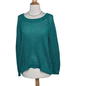 ALYX green + metallic silver thread open‎ knit long sleeve sweater